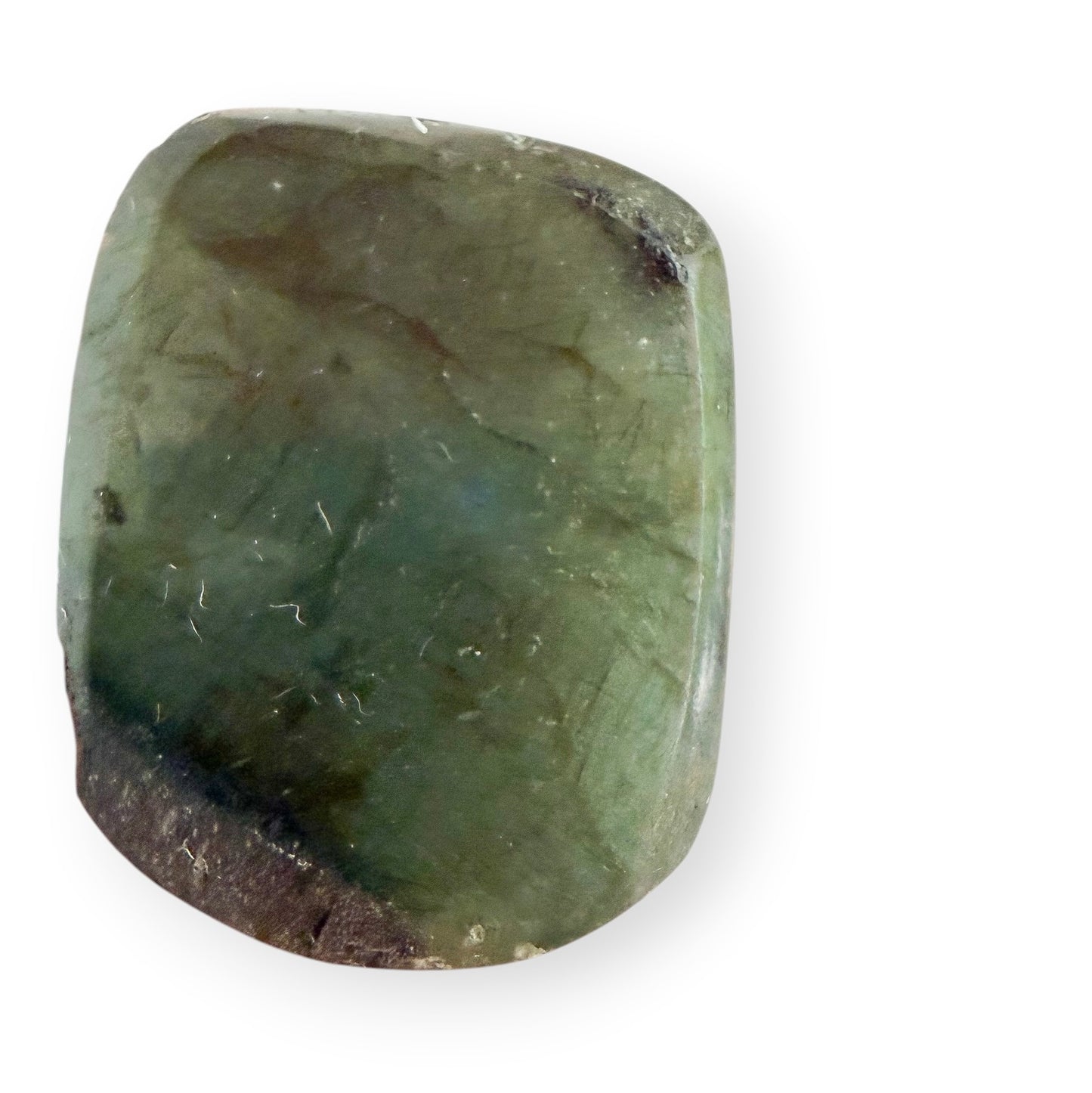 Base view of a polished Labradorite free form with natural mineral patterning.