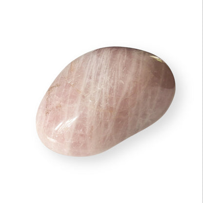 Large polished Rose Quartz crystal with soft pink color and glossy surface.