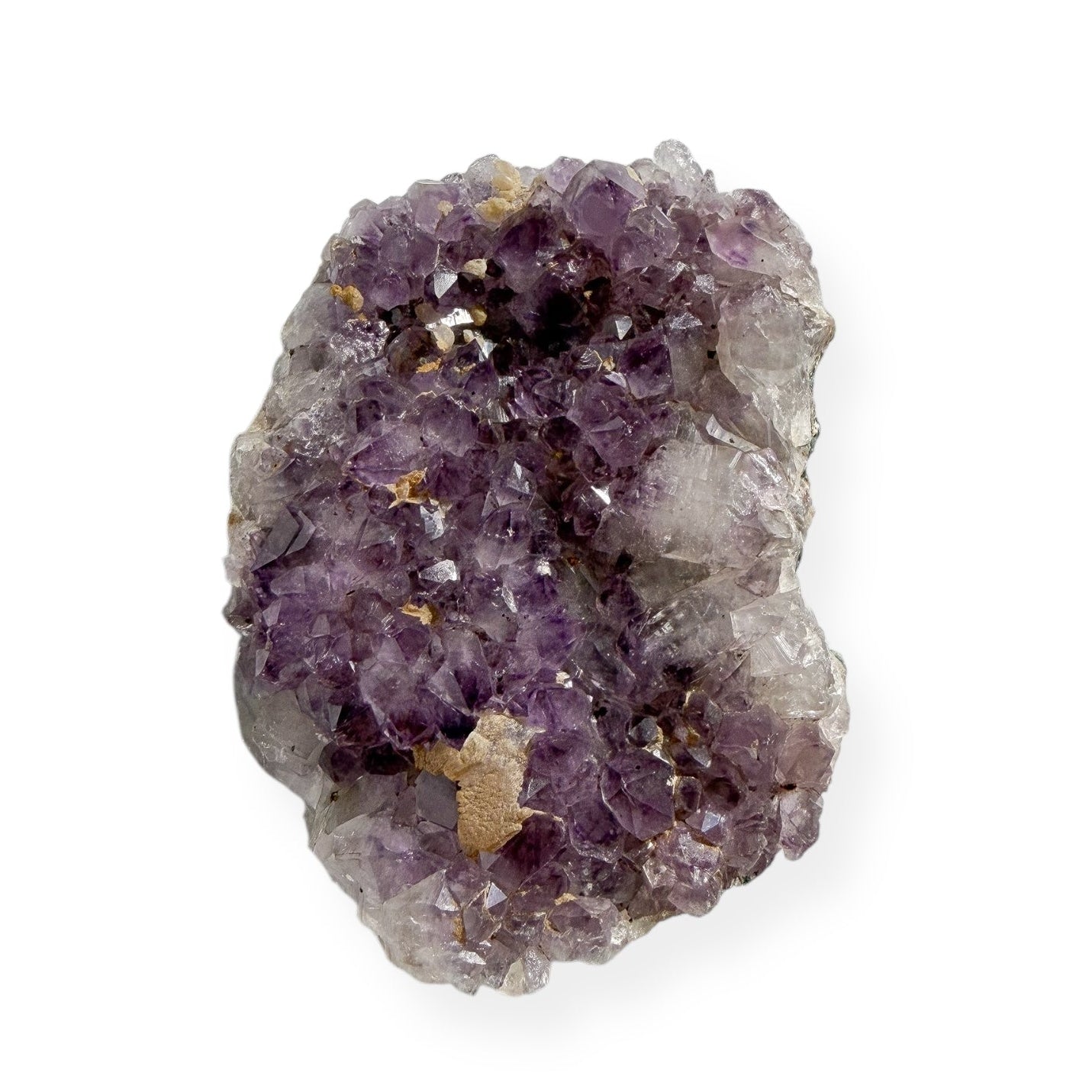 Large Amethyst Cluster with purple crystal points on white background