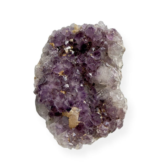 Large Amethyst Cluster with purple crystal points on white background