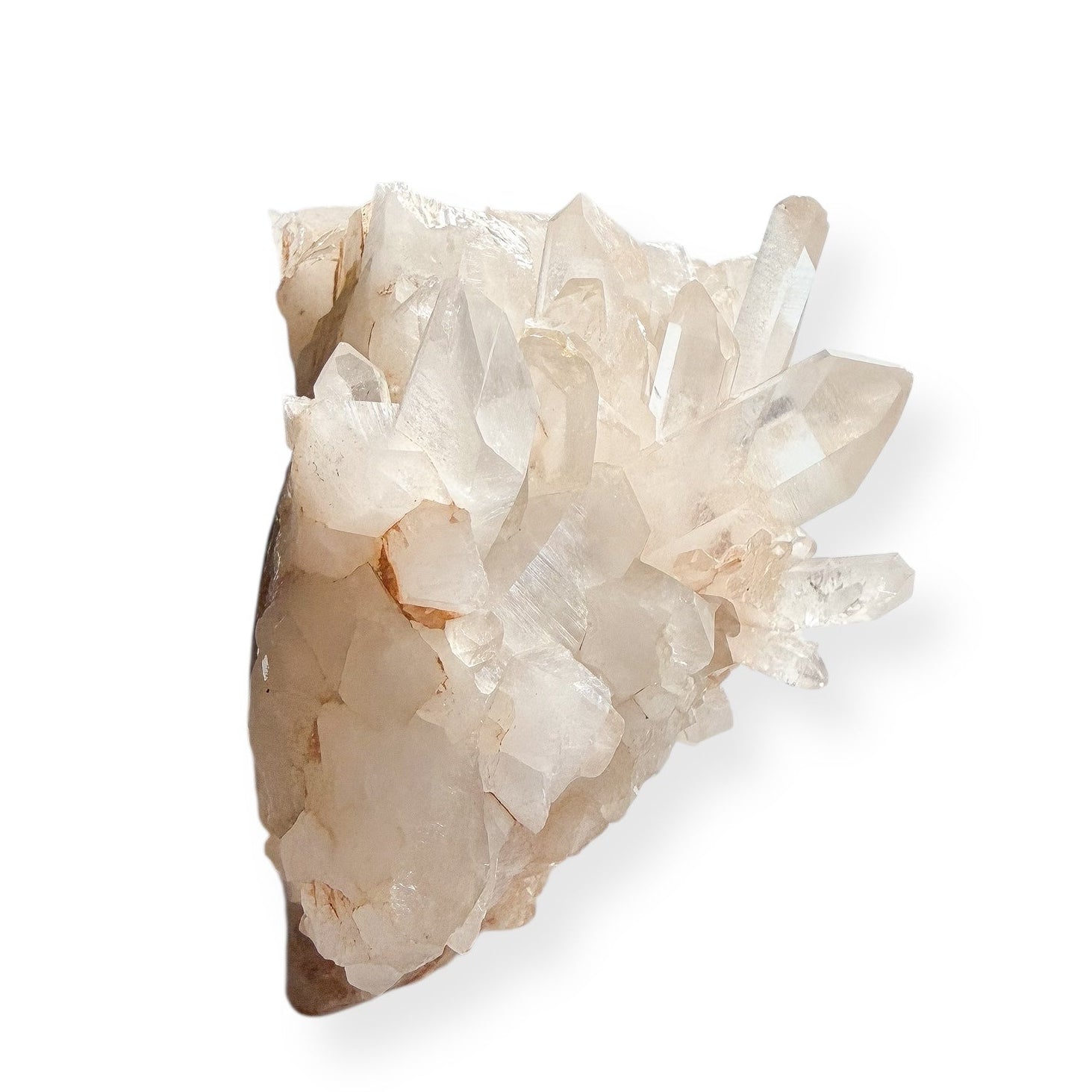 Side view of Large Quartz Cluster showing clear and milky crystal formations
