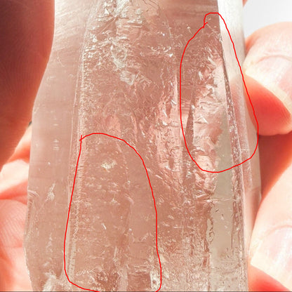 Detailed view of Lemurian Quartz with etched lines and triangular record keepers