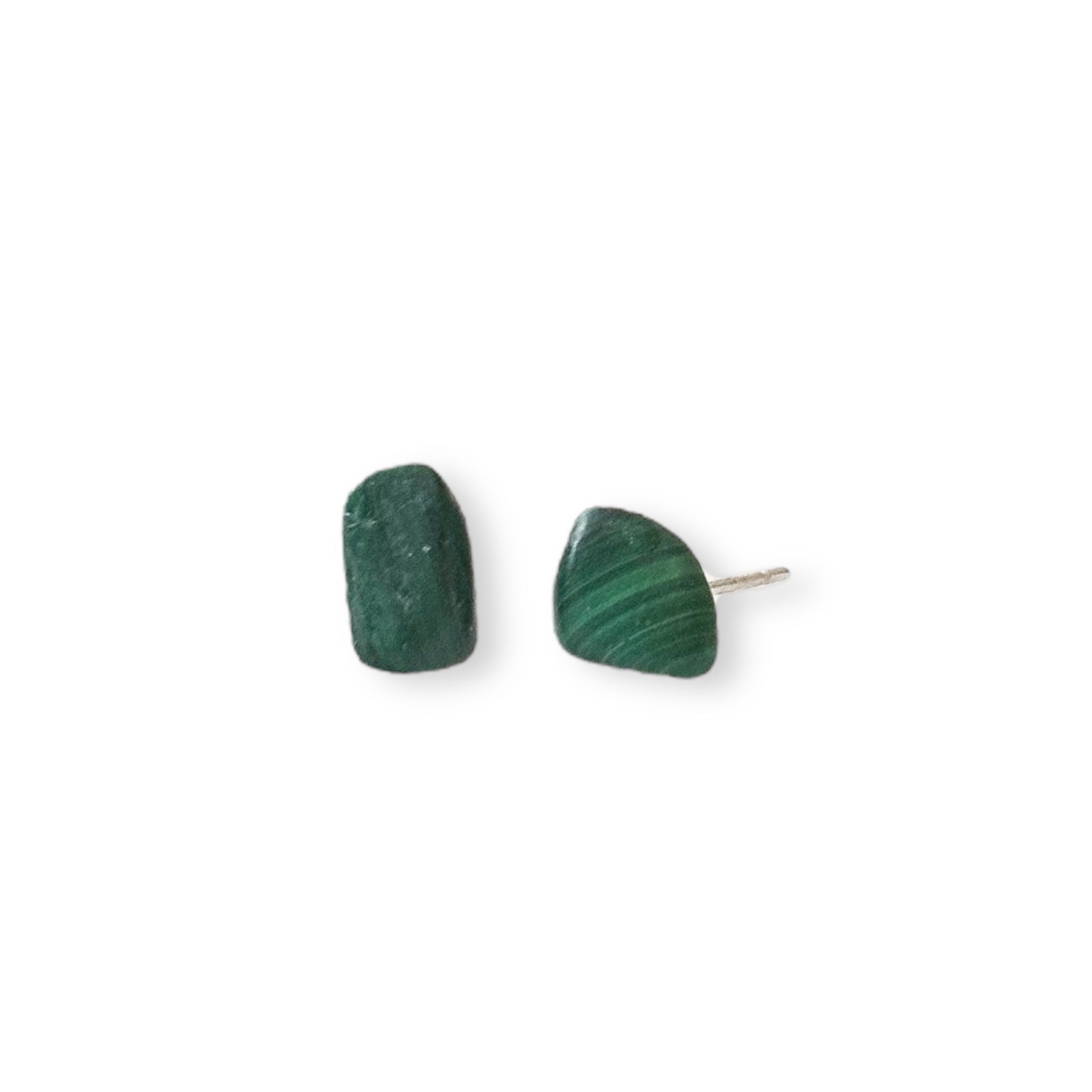 Tumbled Malachite stud earrings displayed on a clean white background