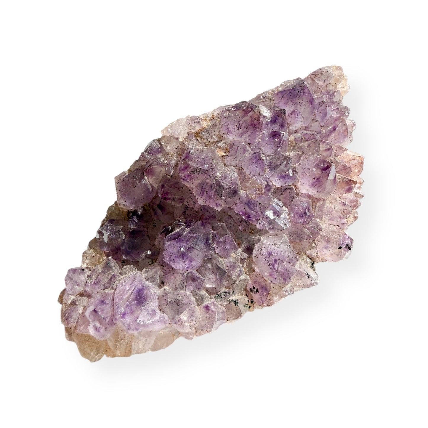 Medium Amethyst Cluster with purple crystal points on white background