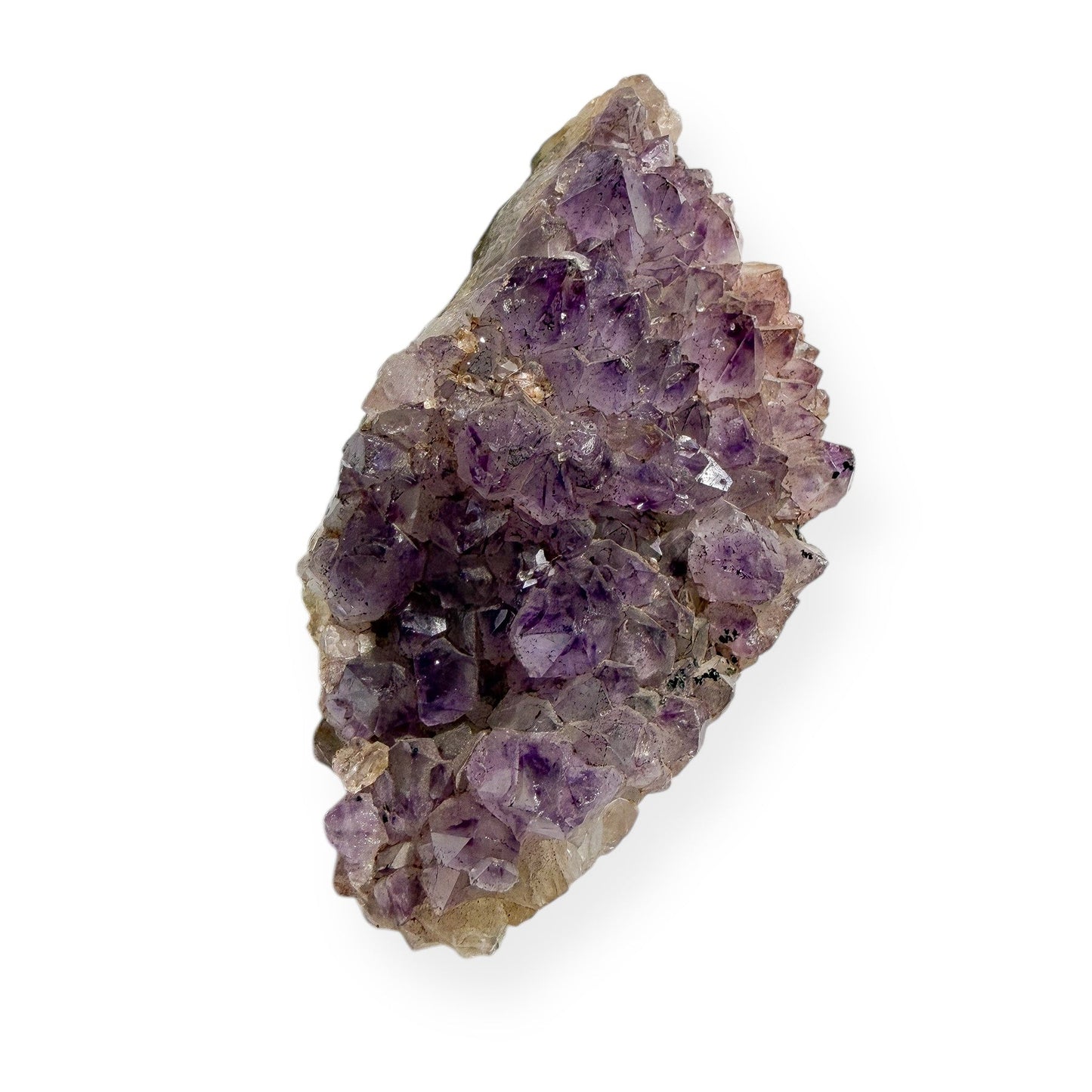 Side view of natural Medium Amethyst Cluster showing layered formation
