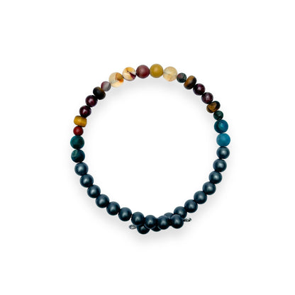 Men’s Motivation Bracelet with matte red, gold, green, and blue crystal beads