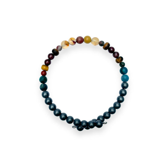 Men’s Motivation Bracelet with matte red, gold, green, and blue crystal beads