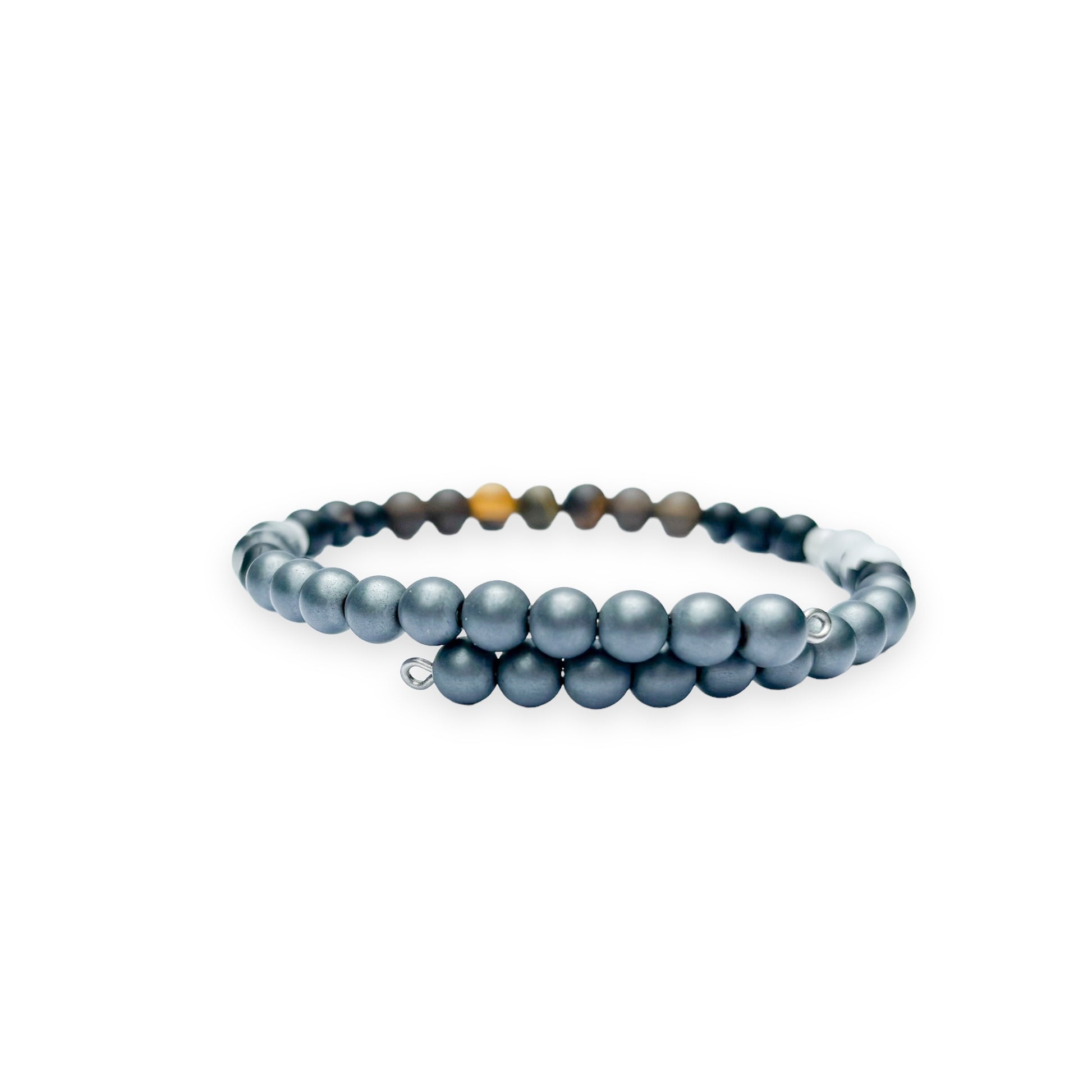 Close-up of handcrafted crystal bracelet for protection and grounding with 6mm beads