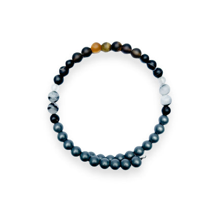 Men’s Protection Bracelet with matte black and gray crystal beads on display card