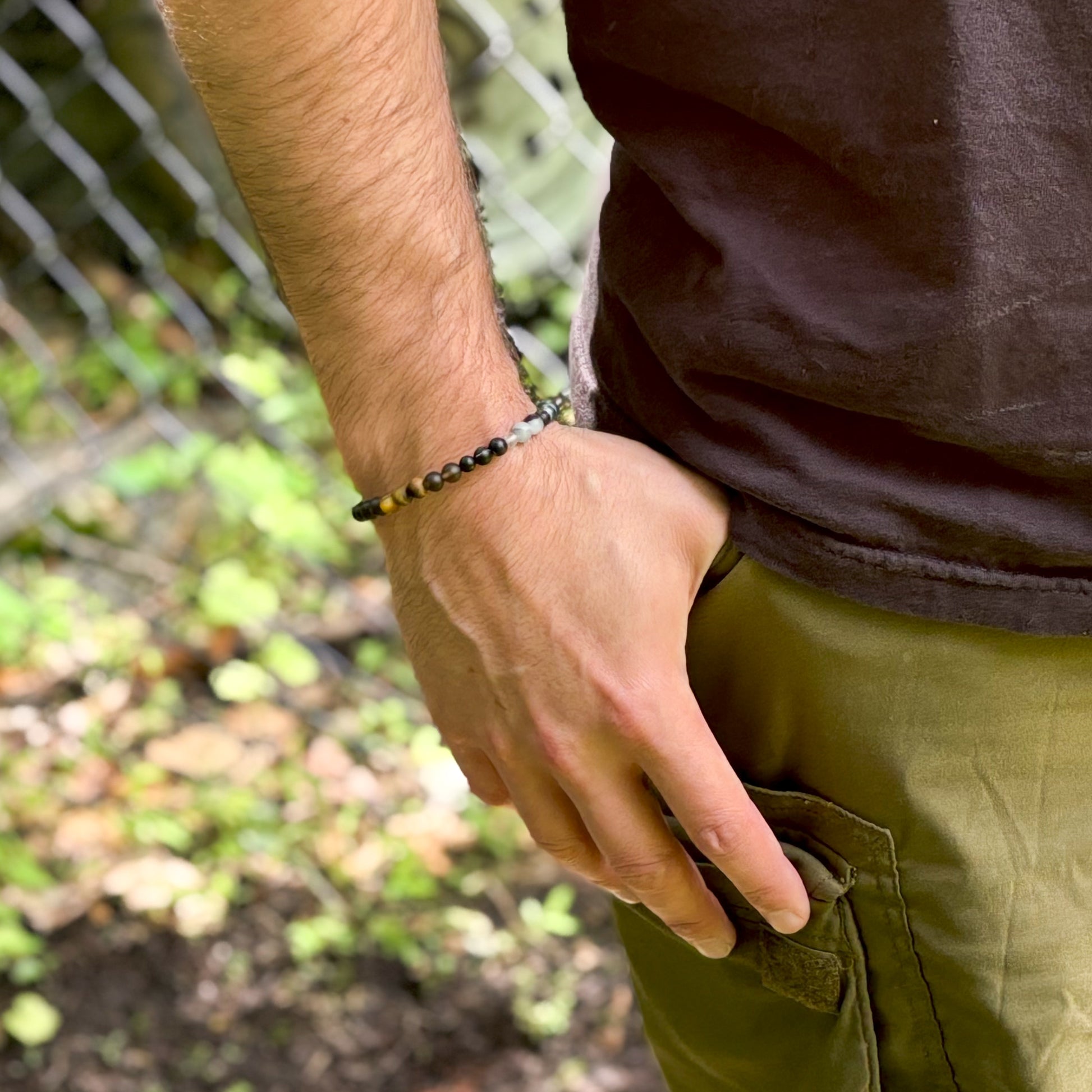 Black Tourmaline and Sardonyx men's bracelet