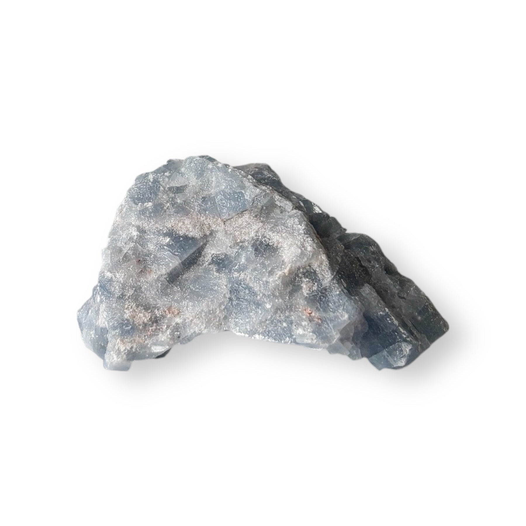 Natural Blue Calcite mineral specimen showing layered structure.