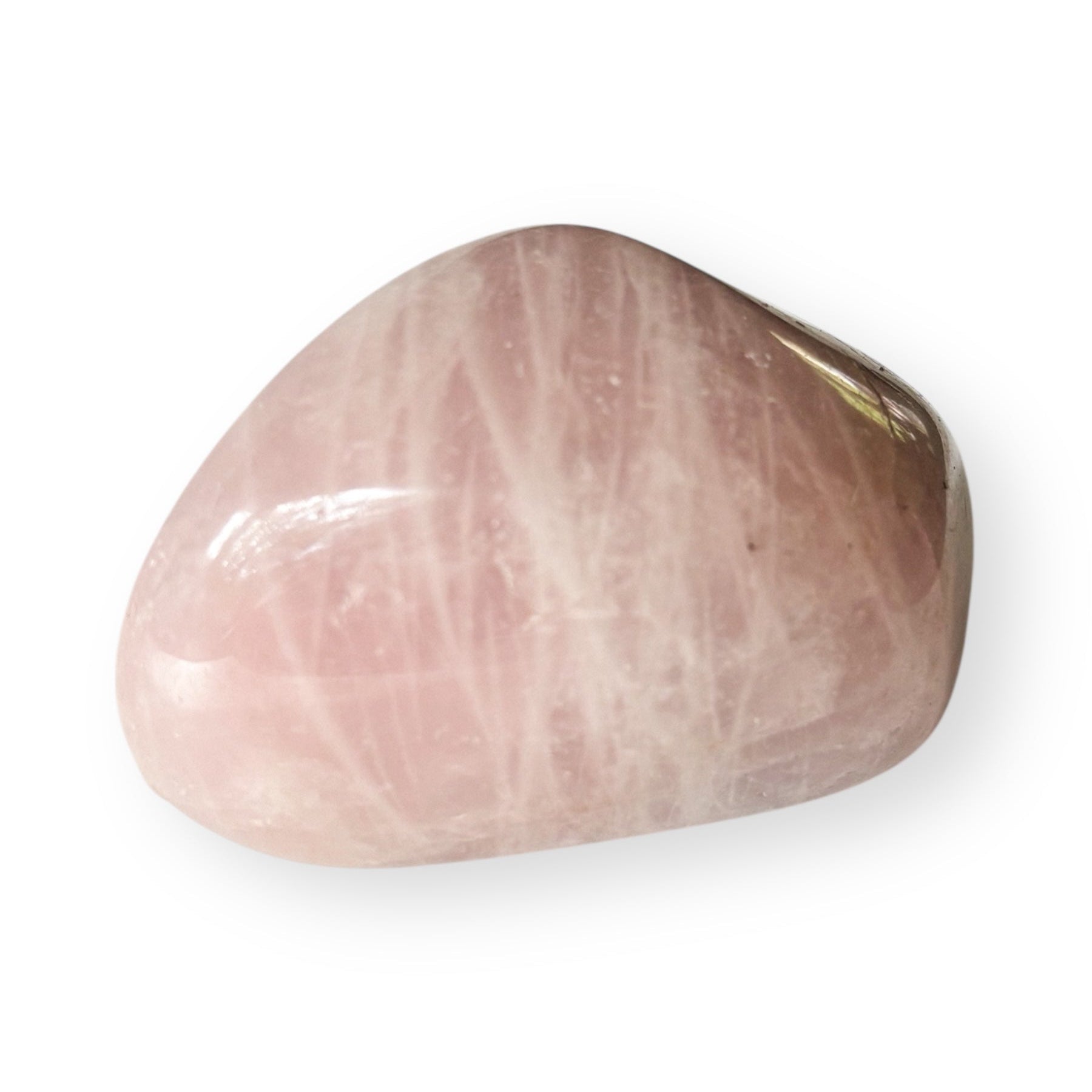 Natural polished Rose Quartz pink stone with subtle mineral patterns.