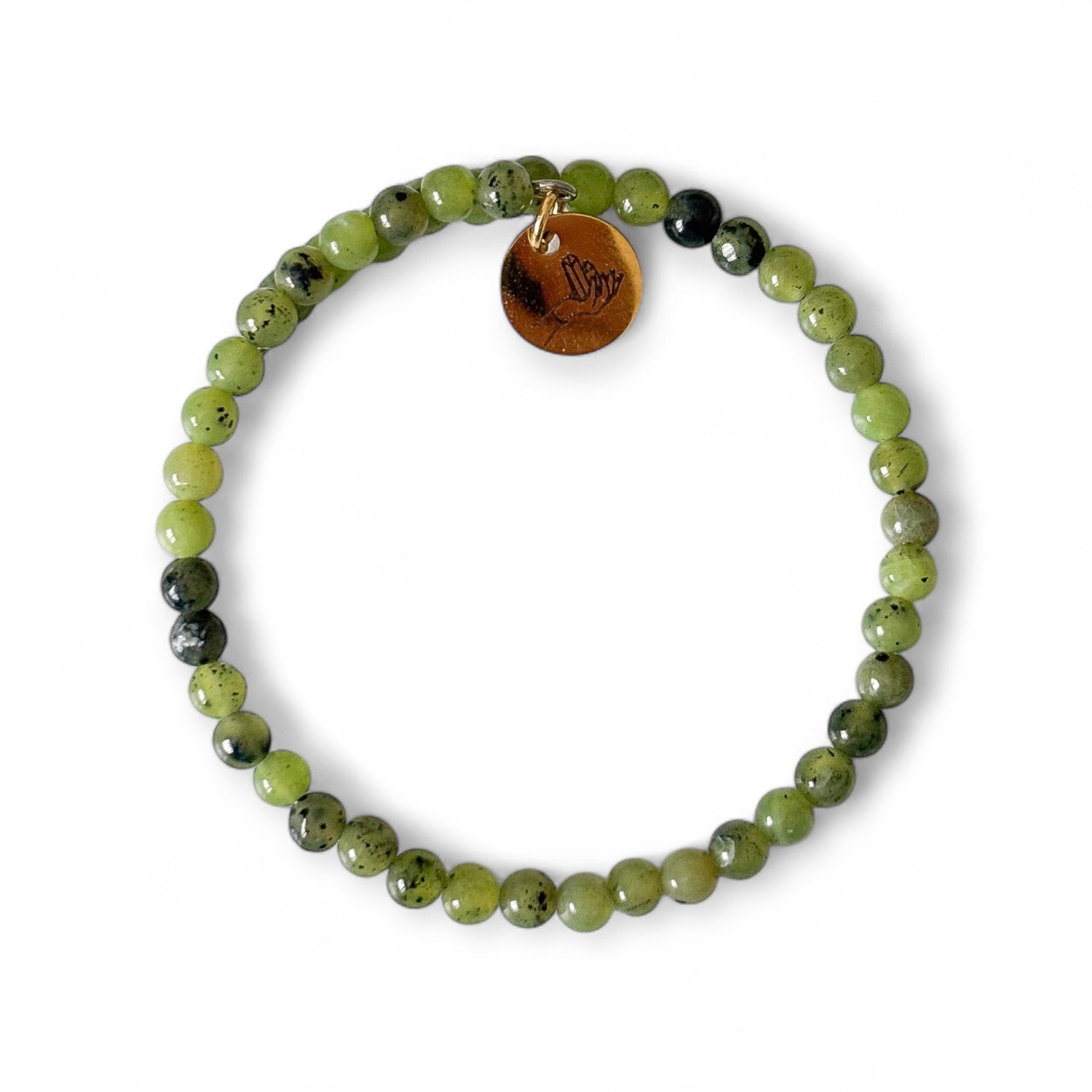 Nephrite Jade Wrap Bracelet with soft green micro-faceted beads on white background
