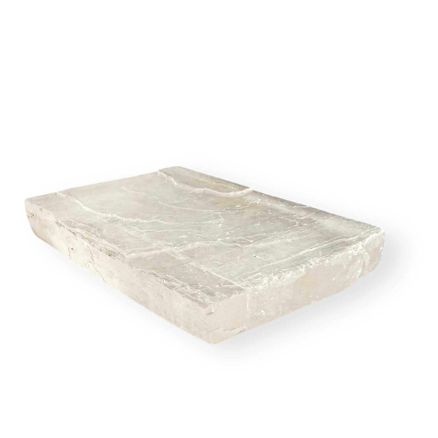 Clear and milky Optical Calcite slab angled to show natural banding