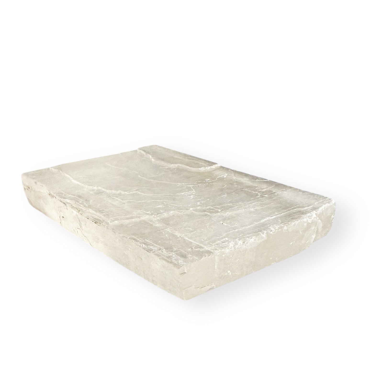 Clear and milky Optical Calcite slab angled to show natural banding