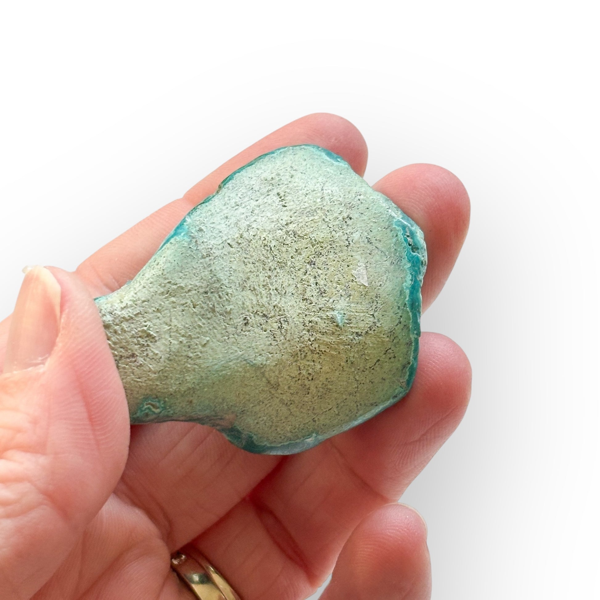 Back side of Polished Chrysocolla showing raw matrix and natural edges