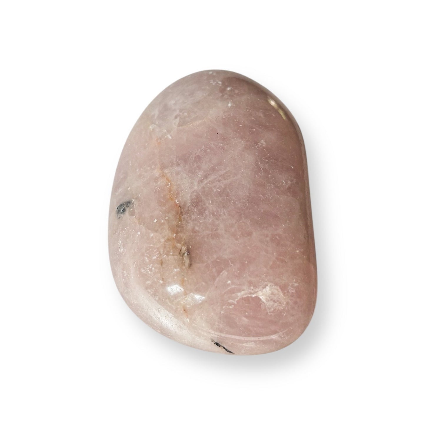 Close-up of polished Rose Quartz crystal surface and natural texture.