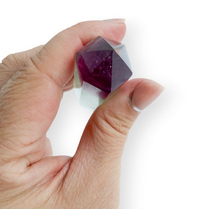 Close-up of the deep purple top on a green Fluorite tower
