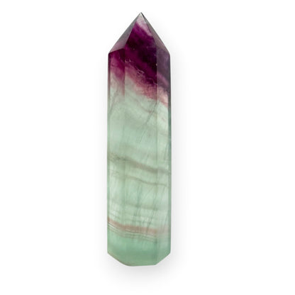 Purple top green Fluorite obelisk with natural banding