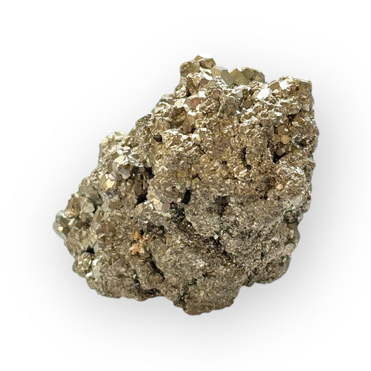 Raw Pyrite Crystal Cluster with sparkling cube-like faces and gold sheen