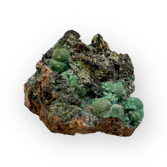 Raw Malachite crystal with deep green color and rugged natural texture