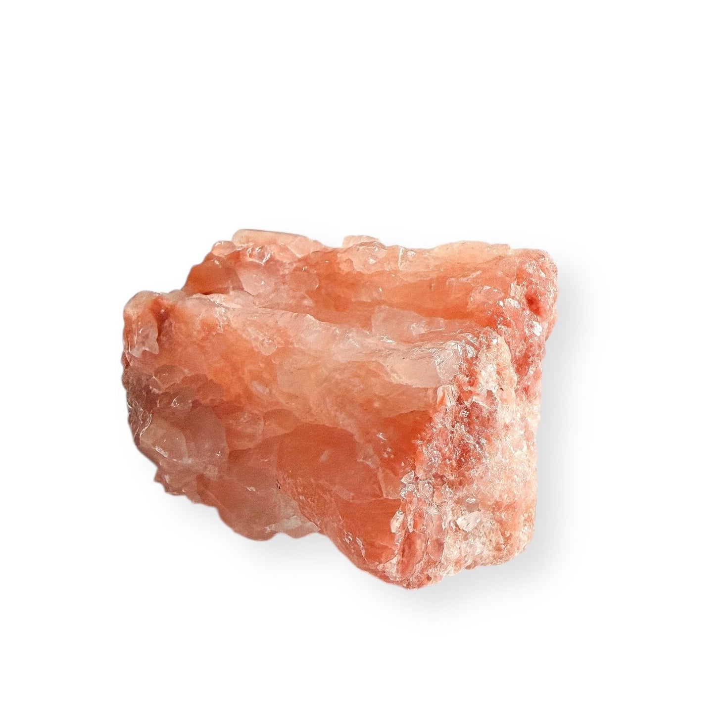 Side angle of raw Red Calcite showing natural layers and texture