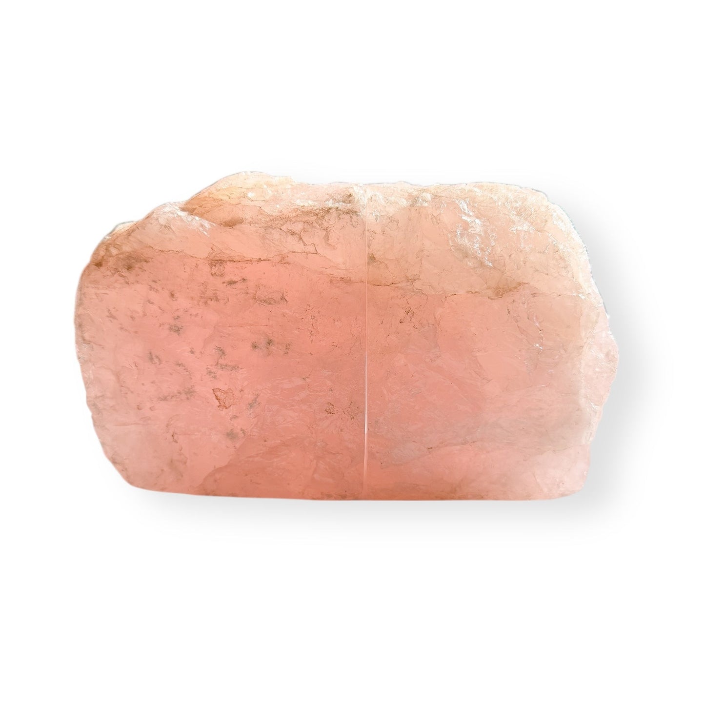 Back view of Rose Quartz bookends with natural, unpolished stone surface.