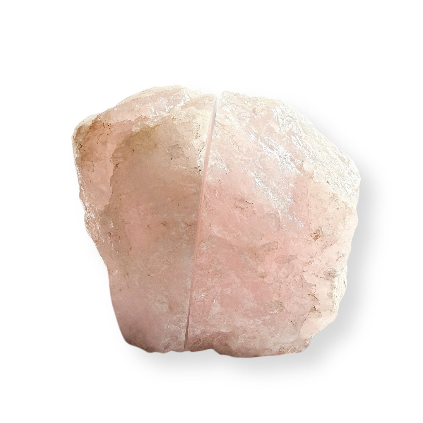 Back of Rose Quartz bookends showing natural unpolished stone.