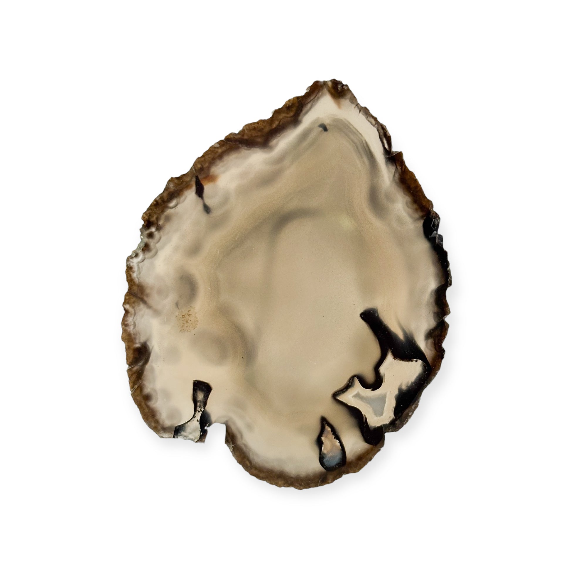 Small agate slice with smoky gray and black crystal bands