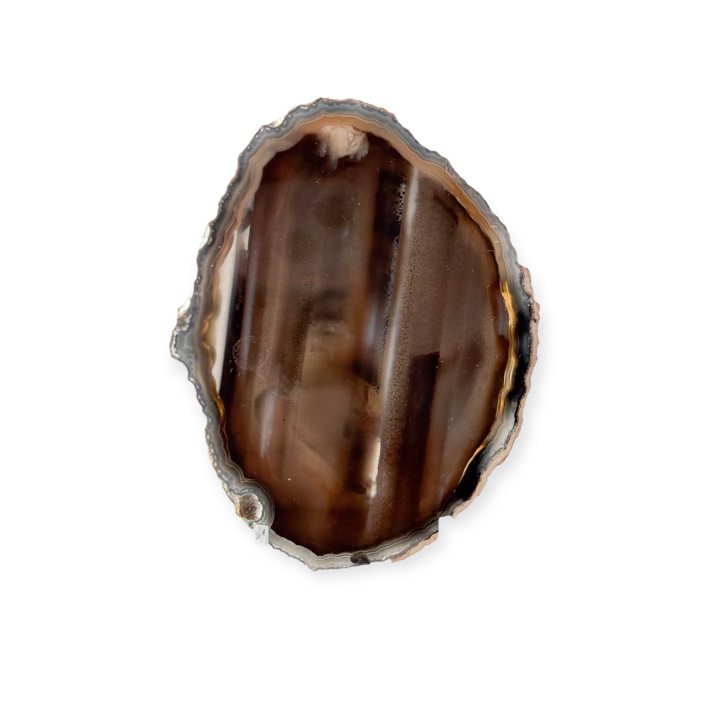 Natural gray and black agate slice with layered detail