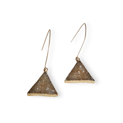 Triangle drusy crystal earrings with gold filled earring wires, natural sparkle, 2 inch dangle