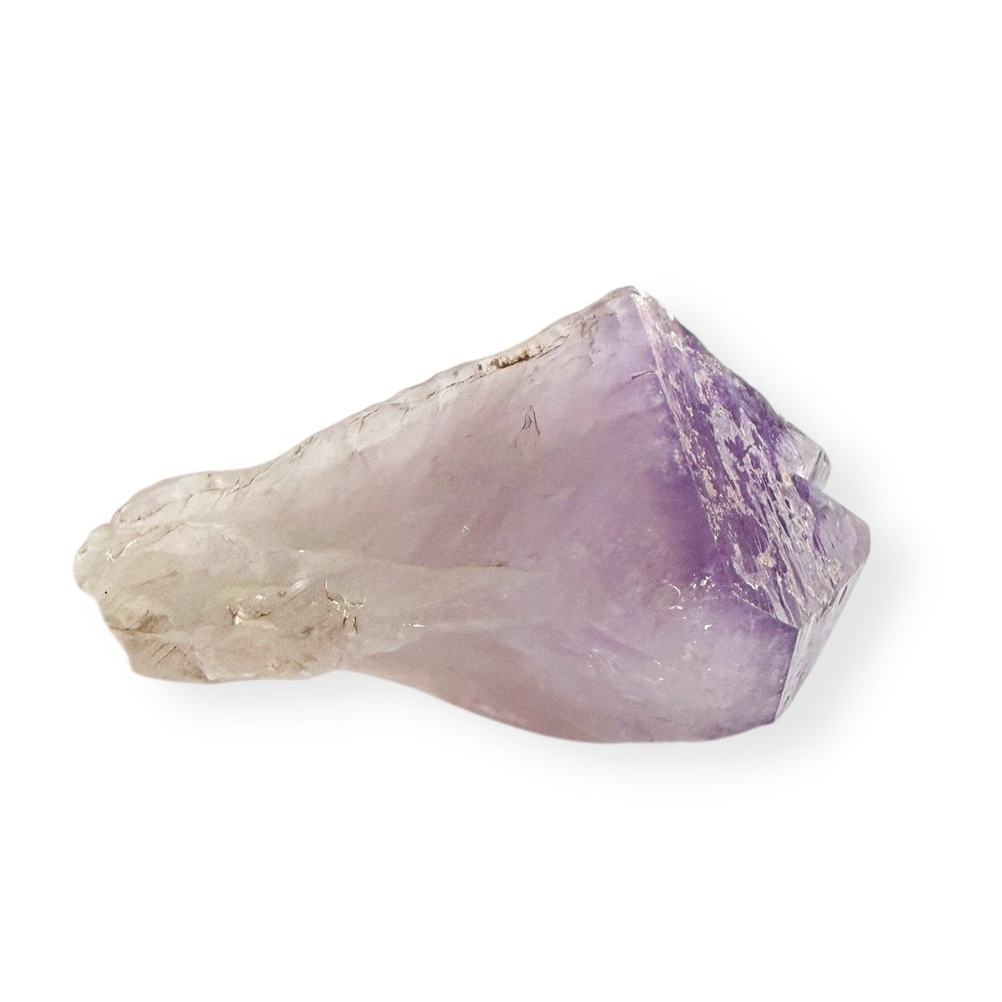 Side view of raw Twin Amethyst Point crystal