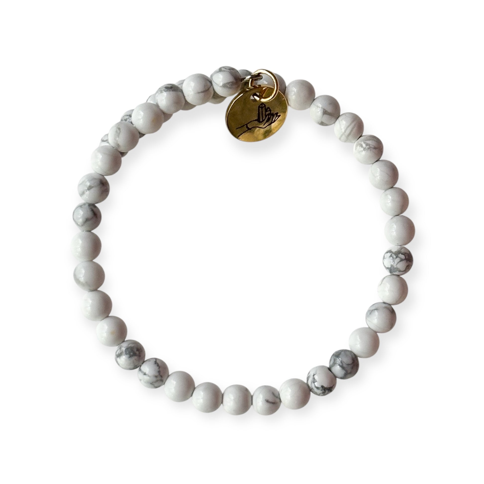 Single White Howlite wrap bracelet with natural white and gray marbled beads