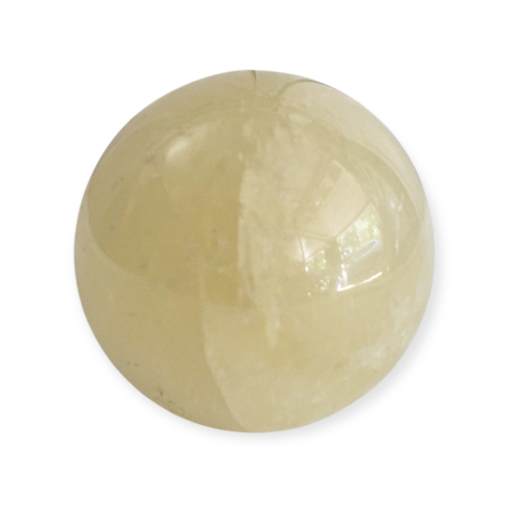 Yellow Calcite crystal sphere side angle showing golden tone
