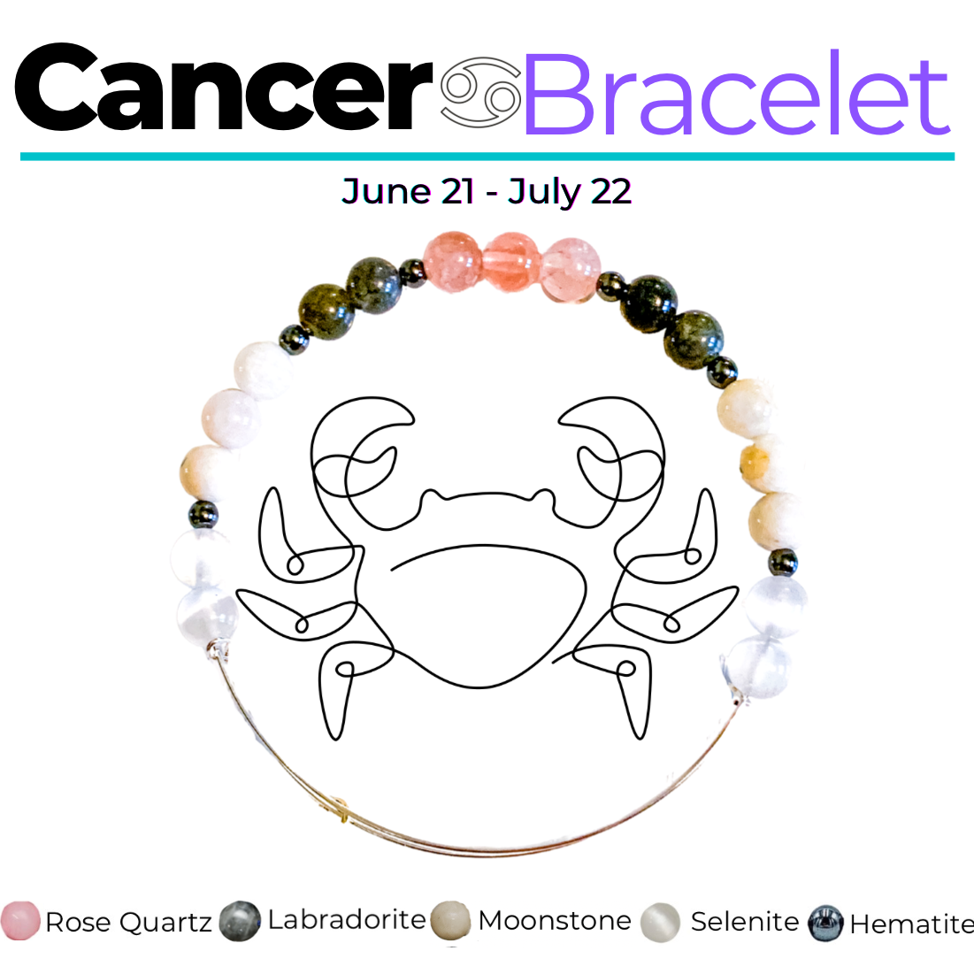 Cancer Zodiac Crystal Charm Bracelet