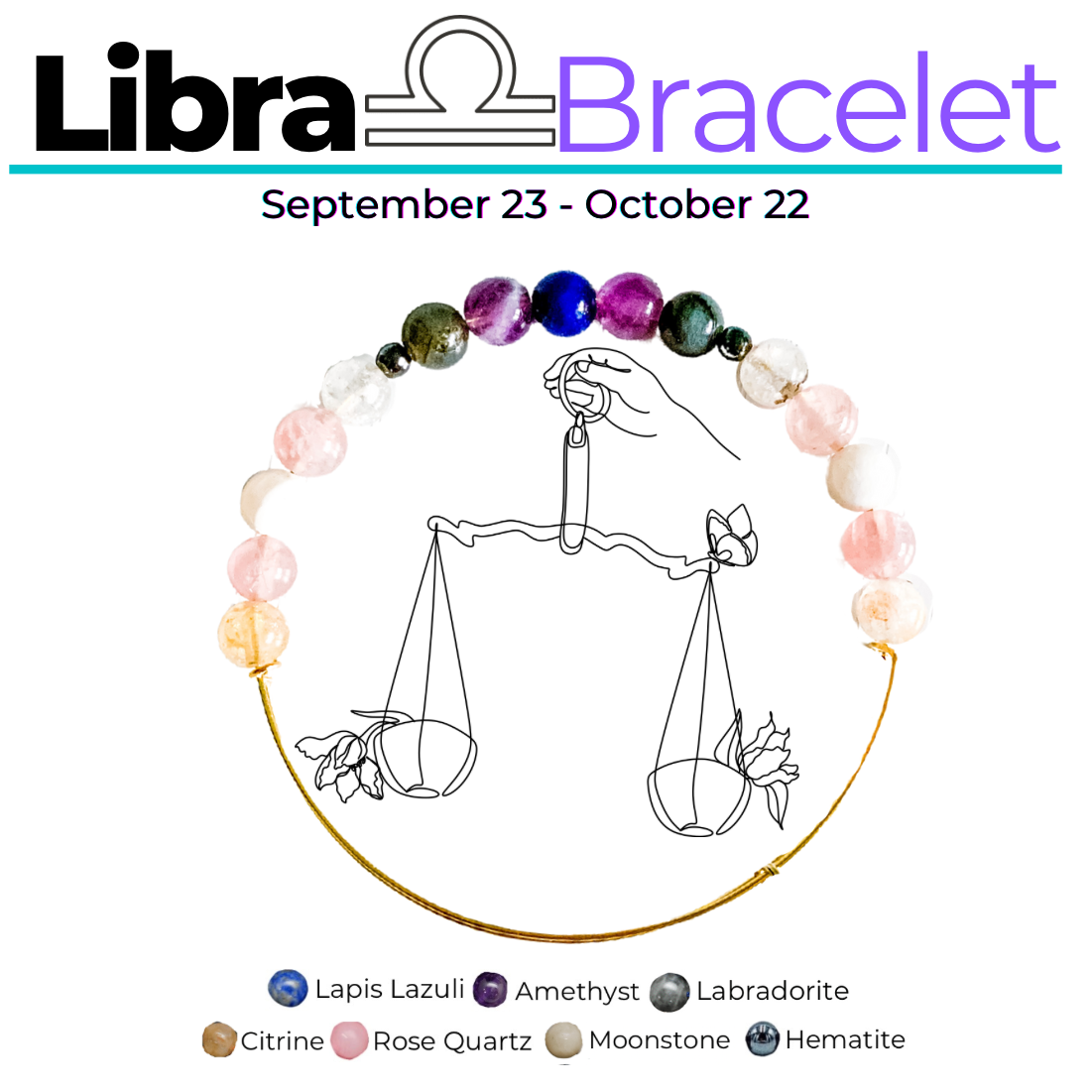 Libra Zodiac Bracelet | Crystal Bracelet | Rock This Way Crystal Shop