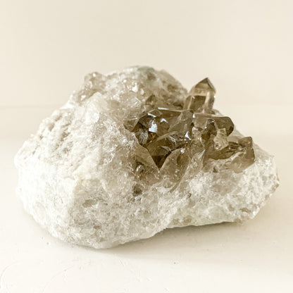 Top view of raw Smoky Quartz Cluster showing sharp crystal formation